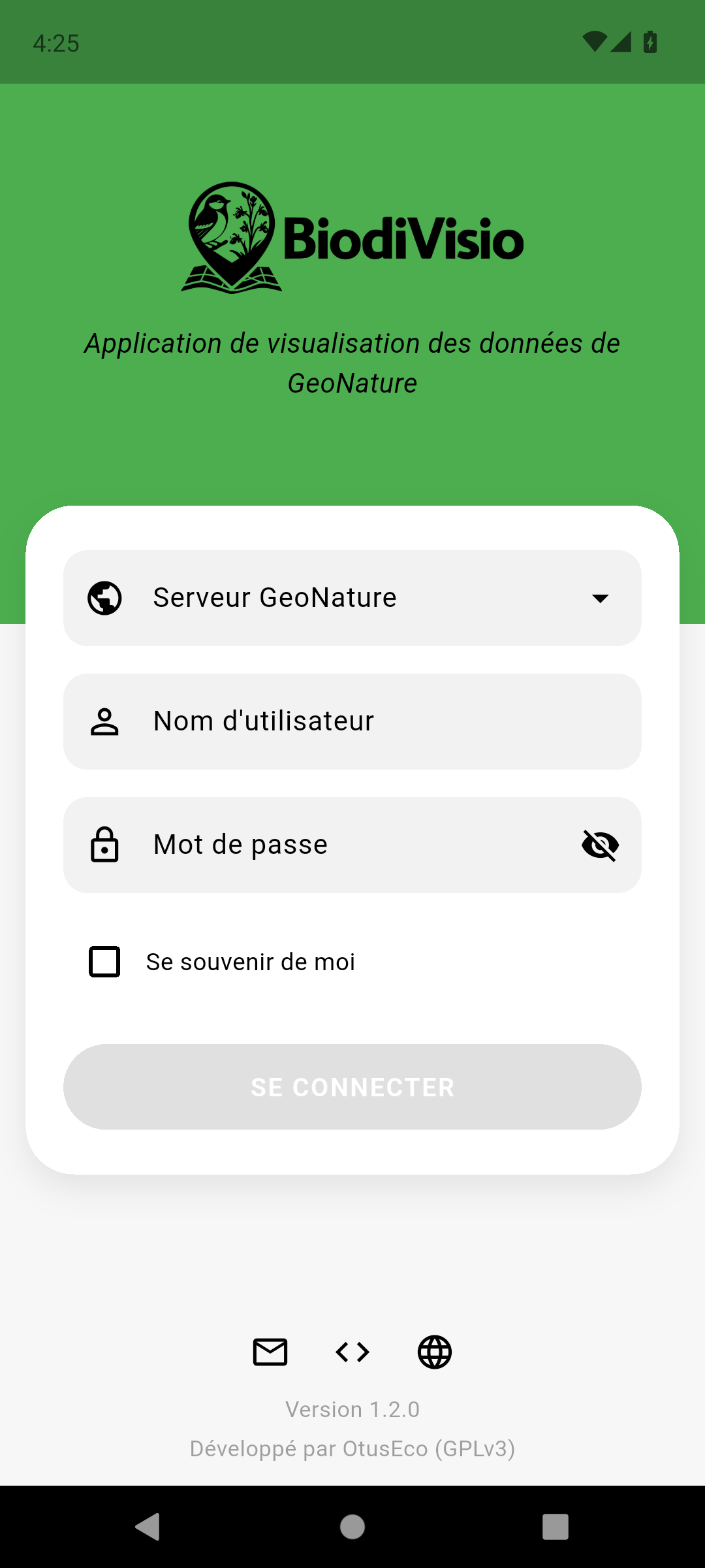 Capture d'écran - Connexion à un serveur GeoNature